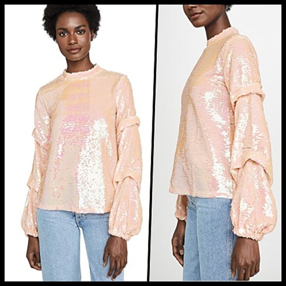 Endless Rose Sequin Balloon Sleeve Pink Top S - Picture 1 of 10